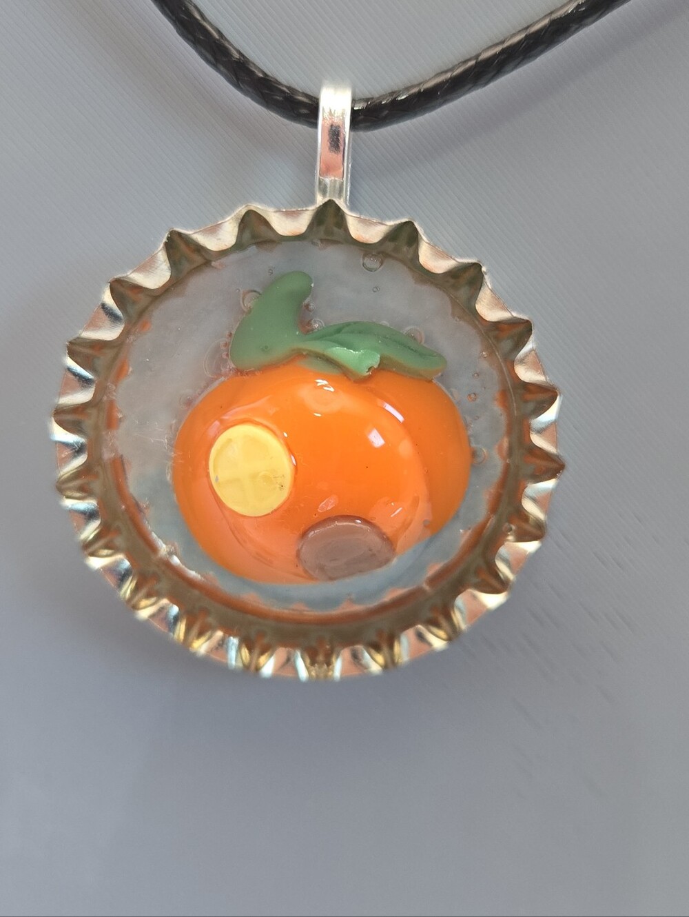 Handmade Pumpkin House Bottle Cap Necklace
